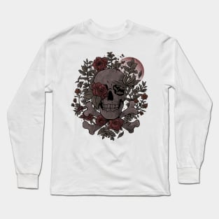 Rest in Leaves - Dark Skull Flowers Nature Goth Gift Long Sleeve T-Shirt